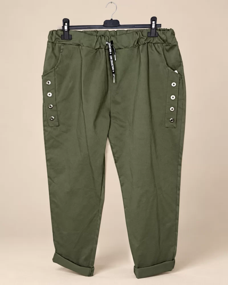 'Comfort Stretch' khaki megkötős nadrág 5-6XL