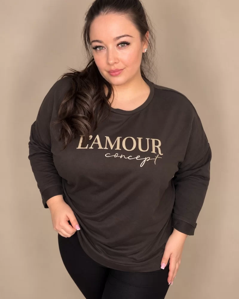 'L'amour' csokibarna pamut hátul hosszított felső
