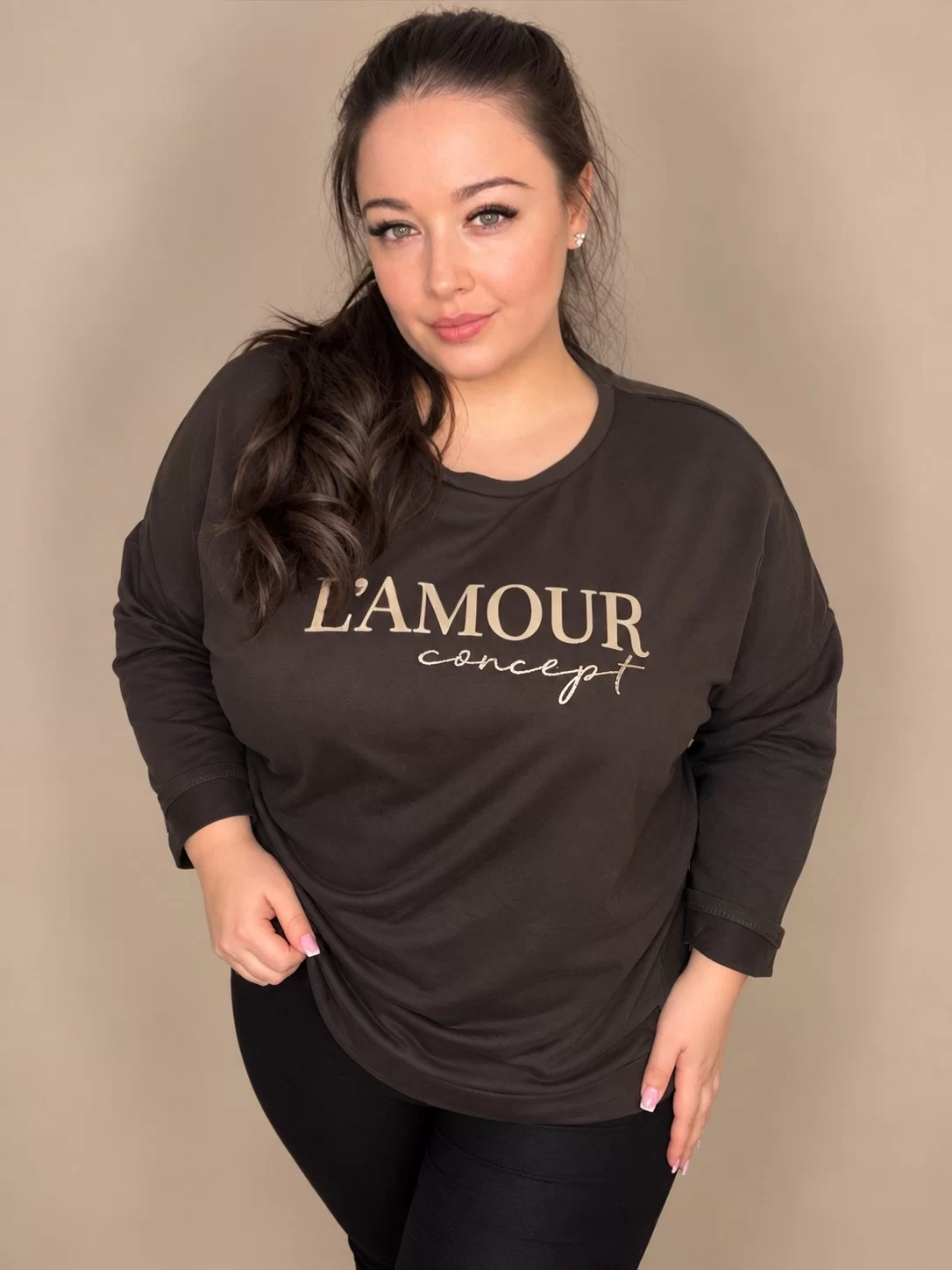 'L'amour' csokibarna pamut hátul hosszított felső