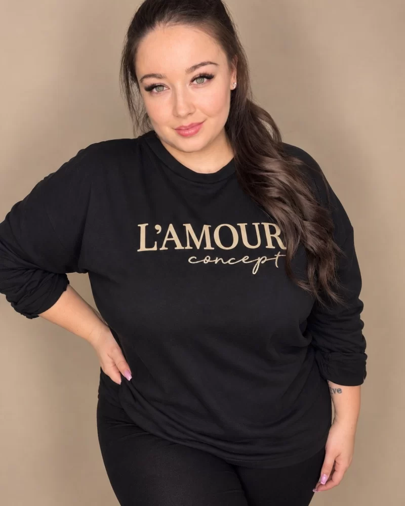 'L'amour' fekete pamut hátul hosszított felső