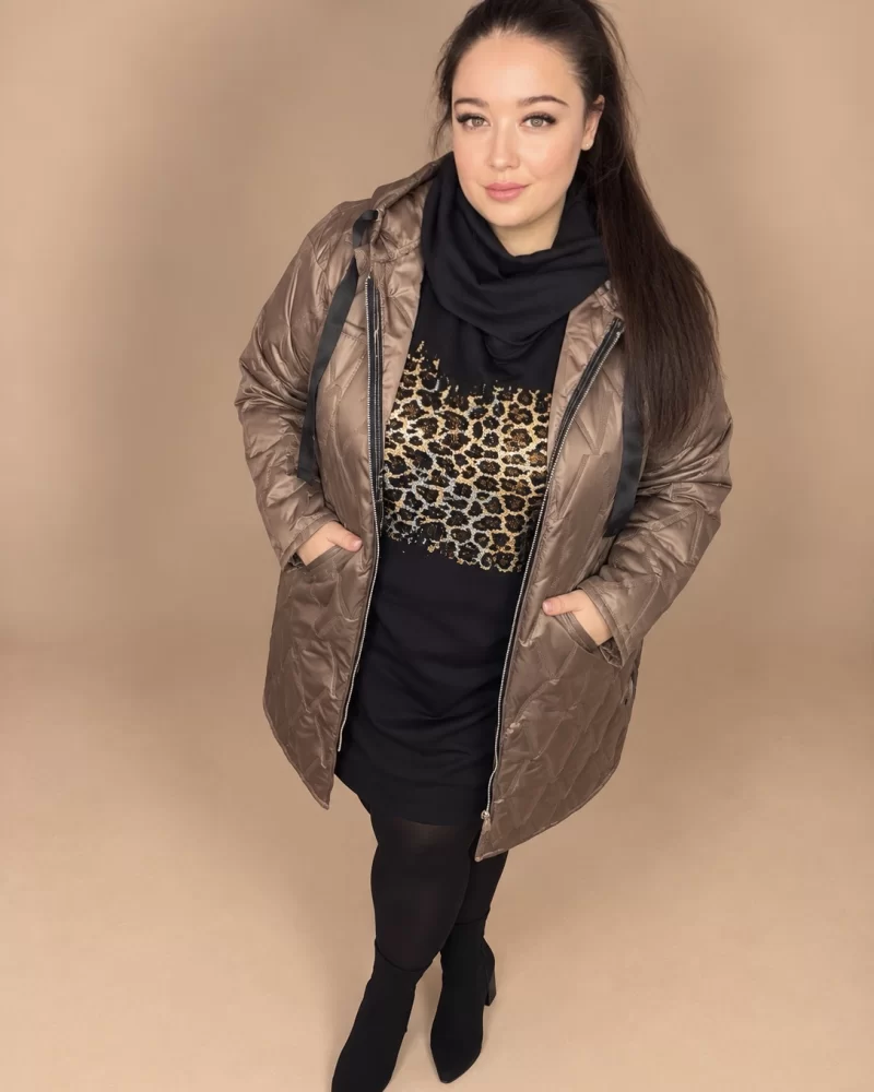 'Brown Queen' hosszított, kapucnis plus size kabát